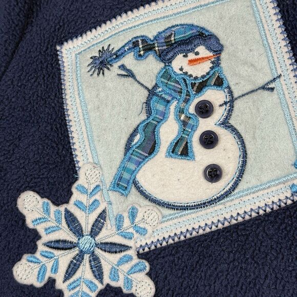 Vtg Holiday Fleece Jacket Women L Blue Snowman Christmas Festive Grandmacore 90s - Picture 3 of 12